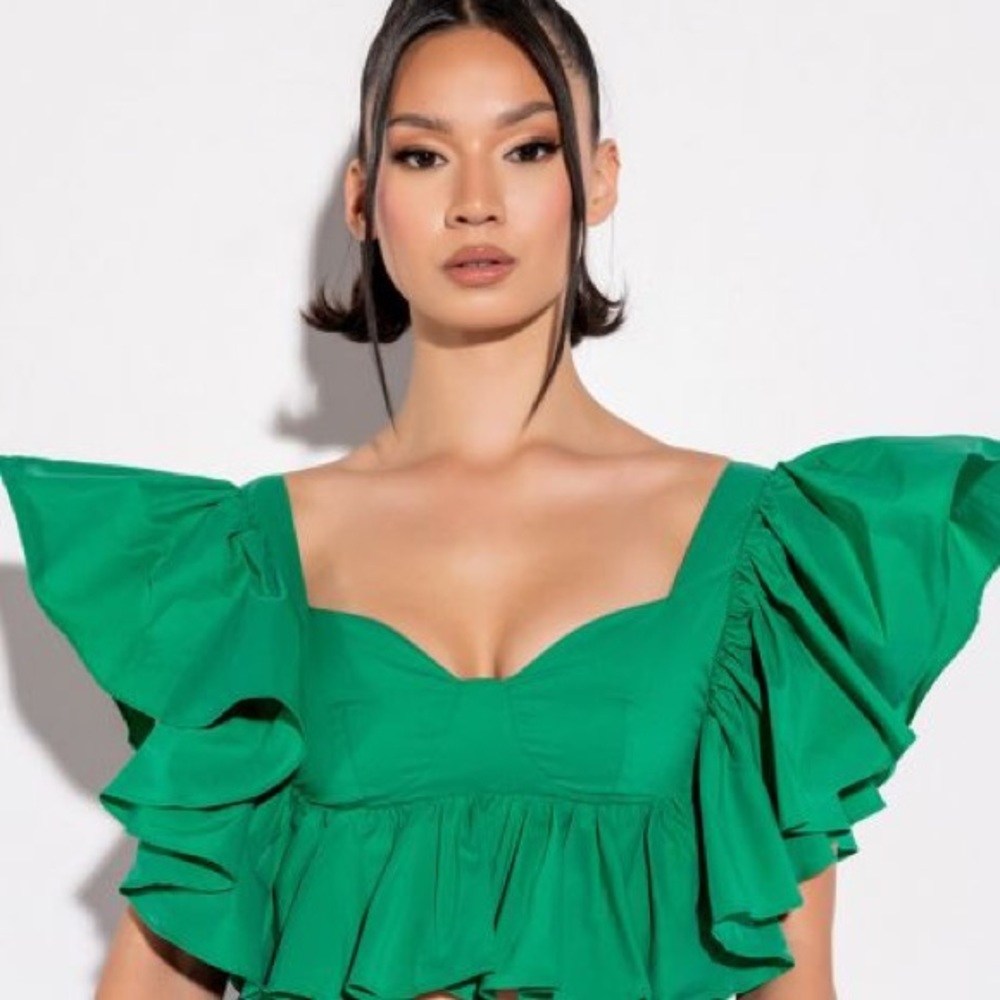 Akira - Elated Ruffle Sleeve Cropped Blouse